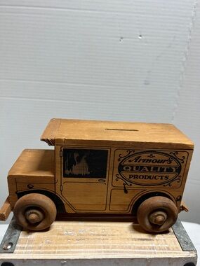 Armour's Quality Products Wooden Toy Truck Bank - Natural Wood